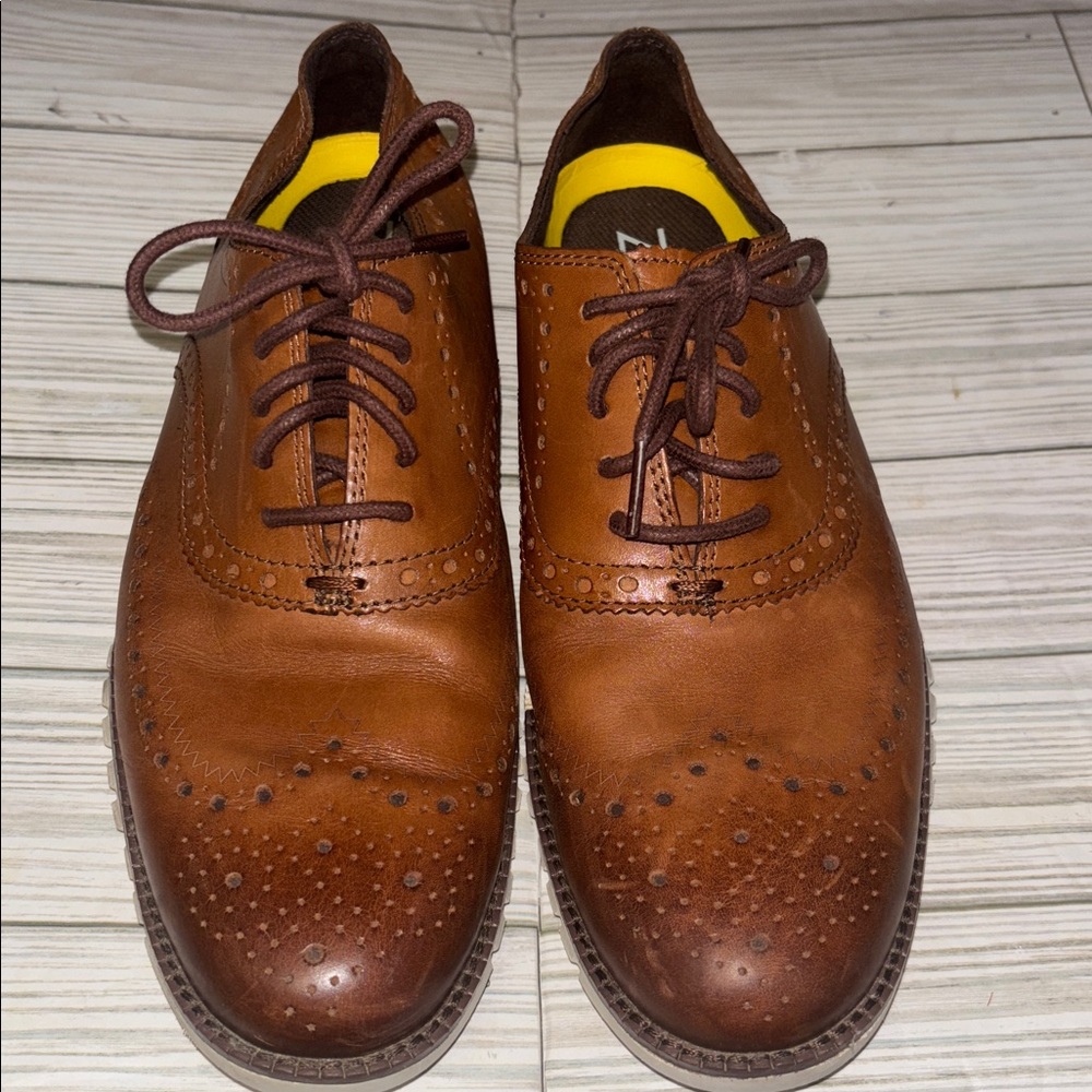 Cole Haan ZEROGRAND Oxford Wingtip Loafers Shoes Brown Leather Lace Up Men’s 7.5